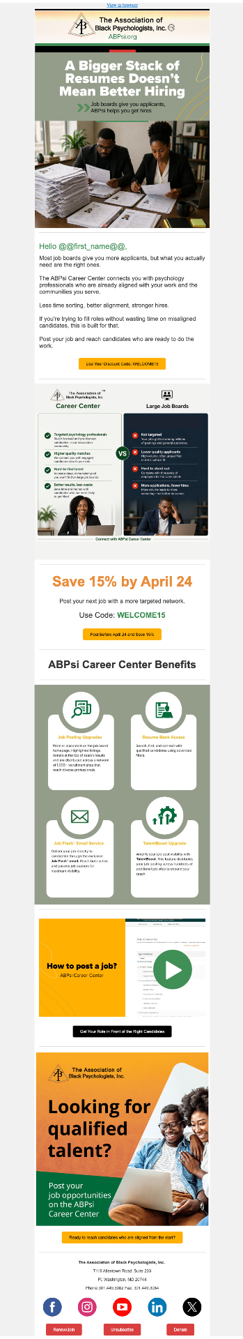 ABPsi Career Center email campaign